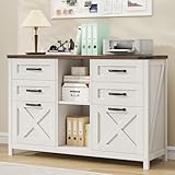 Lateral File Cabinet with 6 Drawers, Farmhouse Filing Cabinet for Letter/A4 Size, Wood File Storage Cabinets Printer Stand with Open Storage Adjustable Shelf for Home Office Cabinets, White and Brown