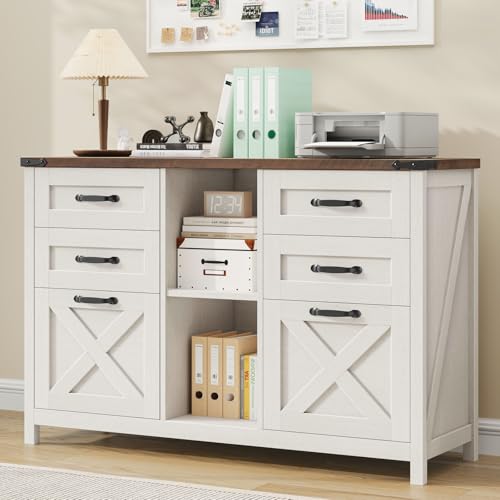 Lateral File Cabinet with 6 Drawers, Farmhouse Filing Cabinet for