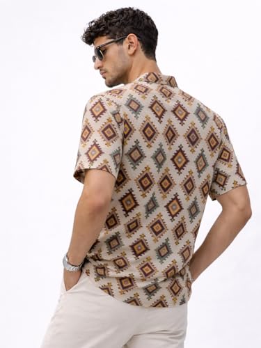Image of Veirdo Men's Printed Camp Collar Shirt, Oversized Fit, Short Sleeve Casual Resort Wear, Button-Down Summer Shirt for Men, Cotton Fabric (Sizes S to 2XL)