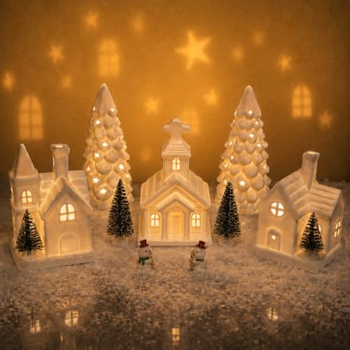 JesMolla White Ceramic Christmas Village Houses...