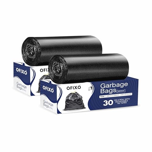 OFIXO - Premium Garbage Bag - Medium Size -19X21 Inches - (Each 30 Bags) for Dustbin/Trash (Pack of 2, 60 Bags)