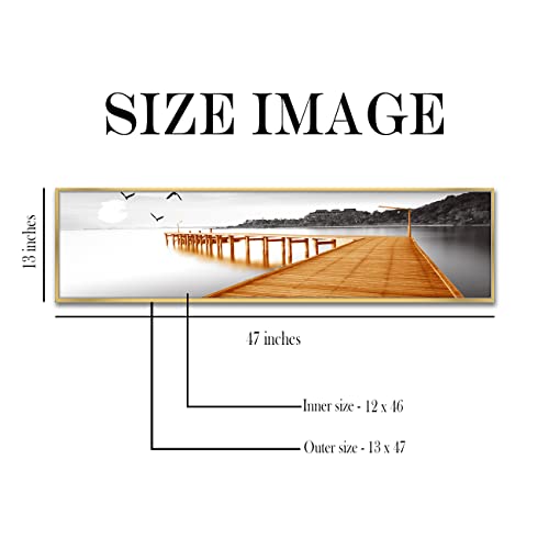 Image of PAINTINGMANTRA Landscape by the Peir Platfom on Water Large Canvas Painting Framed Panel Wall Painting,Framed Paintings for Home Decoration,Living room,Bedroom & Office Decor (White, 13x47 Inch)