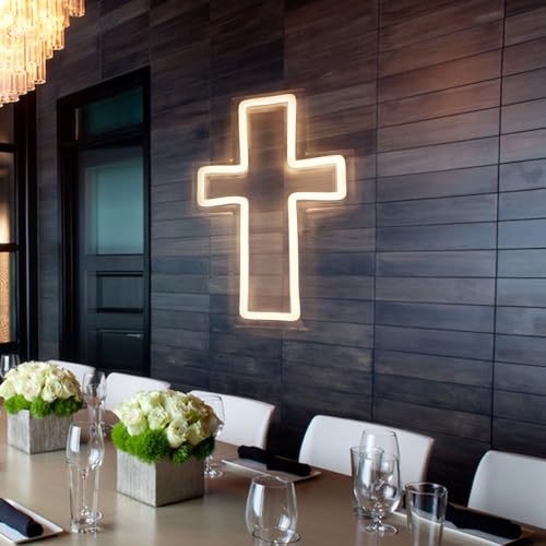 Image of Anrookie Neon Cross Sign for Wall Decor, USB Powered LED Cross Neon Light with Dimmable Feature for Bedroom, Wall, Christening, Christmas, Kids Birthday Party Decor