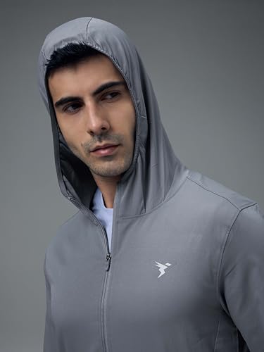 Image of TECHNOSPORT Men's Regular Fit Solid Hooded Neck Jacket With Ts Flexi, UPF50+ for Sports, Gym & Regular Use