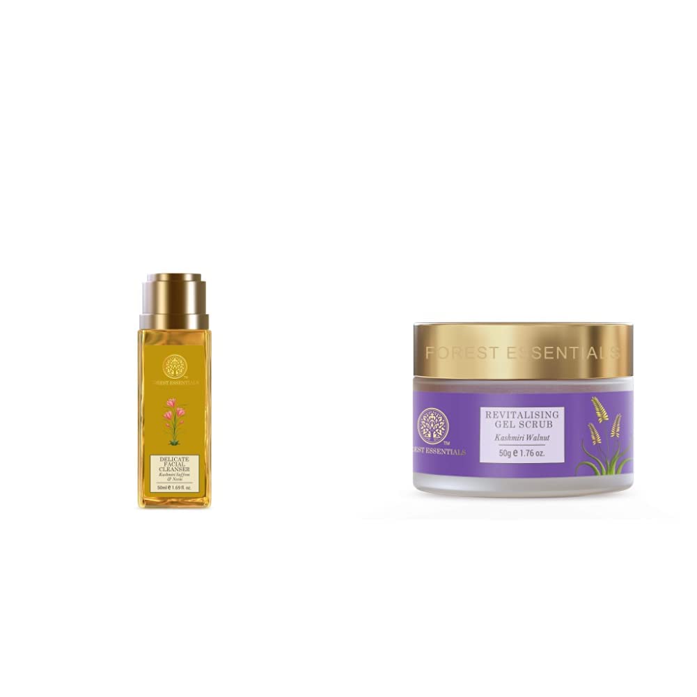 Forest Essentials Delicate Facial Cleanser, Saffron and Neem, 50ml and Revitalising Kashmiri Walnut Gel Scrub, 50g-image-26