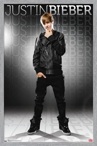 Trends International Justin Bieber - Gray Wall Poster, 34L x 22.4W, Gray Framed Version