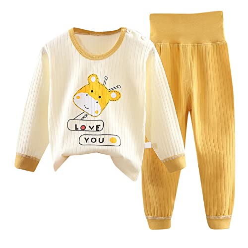 Boys Girls 2-Piece Snug Fit Cotton 𝐏ajama Set Toddler Baby Ribbed Sl𝐞epwear Cute Cartoon Giraffe 𝐏js Loung𝐞wear