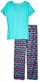 Bottoms Out Women's Knit Short Sleeve Top and Printed Woven Pant Sleep Set