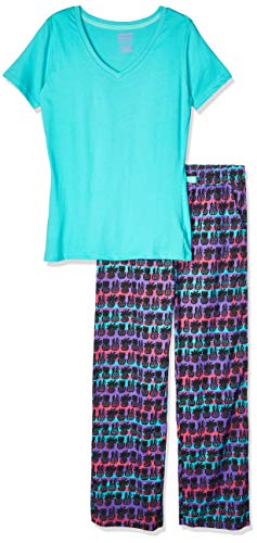 Bottoms Out Women's Knit Short Sleeve Top & Printed Woven Pant Sleep Set