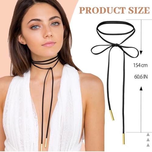 Lilbitty 1 Stück Lange Choker Kette für Damen, Schwarzes Gothic Halsband mit Schleife, Velours Lederhalskette, Vintage Halsreif, Trendiges Accessoire für Halloween und Partys