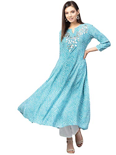YUFTA Women Blue & White Printed Anarkali Kurta