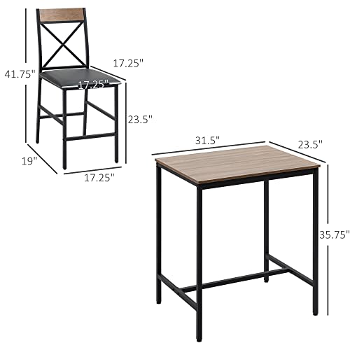 Homcom 3 Piece Bar Table And Chairs Set, Dining Table Set With Pu Padded Stools And Steel Frame For Kitchen, Small Spaces, Brown #TOP2