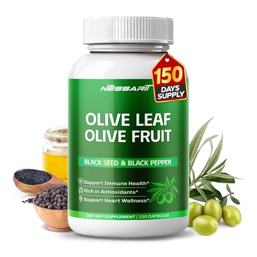 Nessarit Olive Leaf Supplement Olive Leaf with Olive Fruit Black Seed & Black Pepper Immune Support Antioxidant & Heart Wellness Support 150 Capsules Non-GMO Gluten Free*