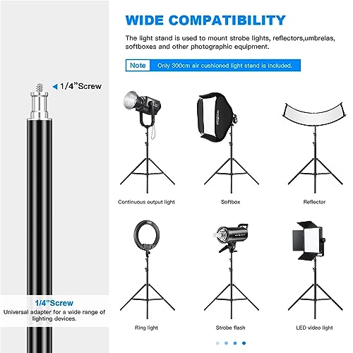Image of Heavy Duty Light Stand 9.8ft / 3m Adjustable 10KG / 22LB Max Loading Photography Air Cushioned Tripod Stand with 1 /4 inch Thread Used for Video Light, Strobe, Reflectors, Umbrella, Softboxes