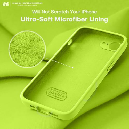 Image of LOVE 3000 Designed for iPhone 16e /17e Case, Premium Silicone with [Soft Anti-Scratch Microfiber Lining] Shockproof Protective Phone Case for Holsters 6.1 inch, Fluorescent Green