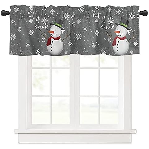 Snowman Valance for Window - Let it Snow Toppers Curtain Valance Rod Pocket Snowflake Christmas Winter Holiday Window Treatment for Living Room/ Bedroom/ Farmhouse, 54" W x 18" L, 1 Panel Cover