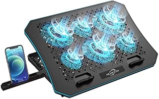 AICHESON Laptop Cooler Pad with 6 Cooling Fans, 7 Adjustable Height Stand, Blue LED Lights, USB Powered Chill Mat for 15-17.3 inch Laptops