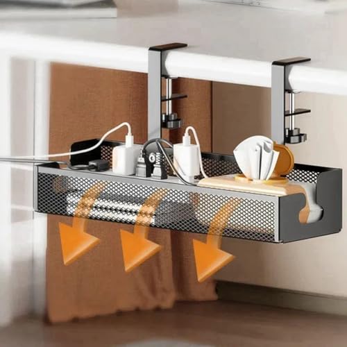 Organizador de cables para debajo del escritorio - Caja de gestión de cables de malla sin perforaciones, soporte de cable con alta capacidad de carga para almacenamiento de cables de escritorio miniatura 4