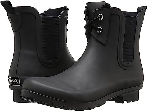 Roma – Chelsea Rain Boots, Waterproof Boots for Women, Chelsea Boots Low Heel in Lace-Up Style, Short Rain Boots for Women W/Multi-layer Cushion Sole, Quick-Dry Cotton Lining, & Rubber Outsole