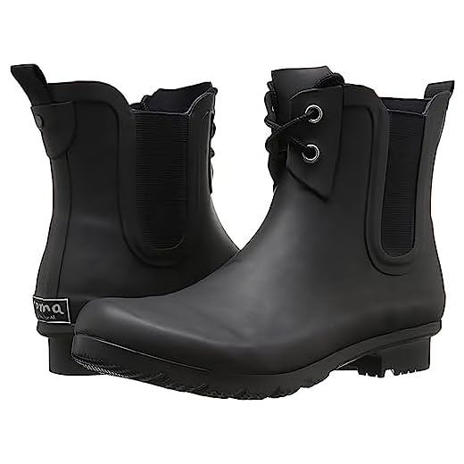 Roma CHELSEA Lace Women’s Rain Boots, Versatile Slip-On Waterproof Rain Boots Made with Natural Vegan Rubber and Quick-Drying Knitted Cotton Lining, Matte Black, 8