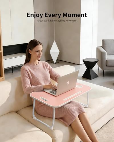 Ruxury Folding Lap Desk Bed Desk Laptop Table Tray, Breakfast Serving Tray, Portable & Lightweight Mini Table for Sofa Couch Floor - Pink - Thumbnail 2