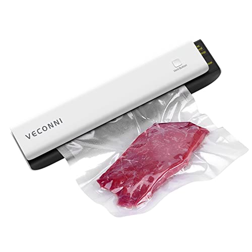 VECONNI Vacuum Sealer Machine, Automatic Vacuum Sealers for Food Storage, 12s Fast & Continuous Sealing, Smart Heating Strip & Pump, 10 Bags Included, 15.5x3.2x2.4 inches, VS20