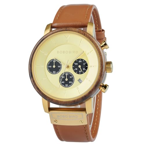 Montre chronographe bracelet cuir de vache marron, le cadeau idéal pour homme
