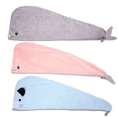 Lurrose Cabelo Toalha Envoltório Turbante Com Botão 3Pcs Toalhas de Microfibra De Secagem De Cabelo