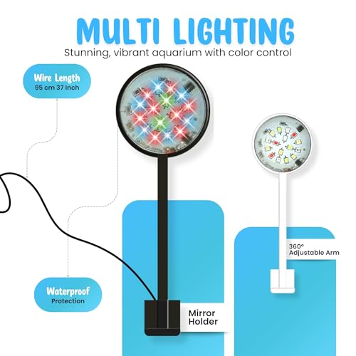 Image of BURAQ N6 Multicolor Aquarium LED Light 2.5W | WRGB Spectrum | 3 Lighting Modes | 360 Flexible Arm | Clip-On Lamp for Nano Fish Tanks & Bowls