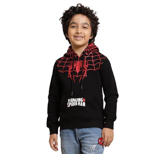 Image of Kidsville Spiderman Printed Regular Fit Hoodie for Boys