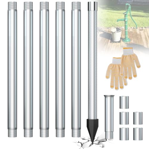 Well Drilling Kit 1-1/4 Stainless Steel Well Drive Point for Soft Soil 5x39 Galvanized Drive Point Pipes Heavy Duty Sand Point Well Kits for Shallow Water 36Point 60 Mesh for Garden Farm Lawn
