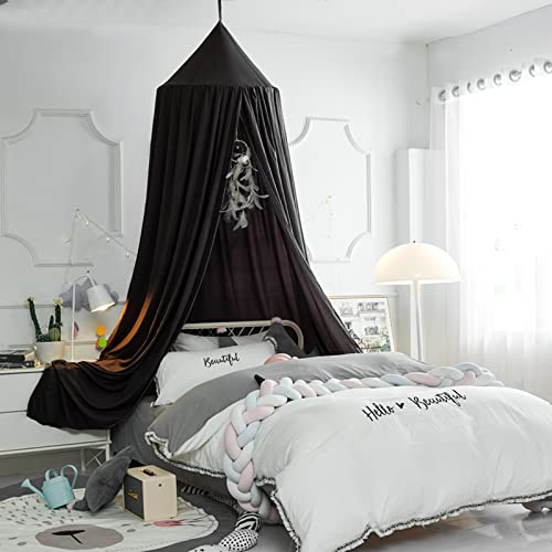 Vethin Bed Canopy For Girls Kids,Princess Round Dome Children Dreamy Mosquito Net Bedding Girls Room Castle Play Tent Hanging House Decor Reading Nook Canopies (Black) #TOP3