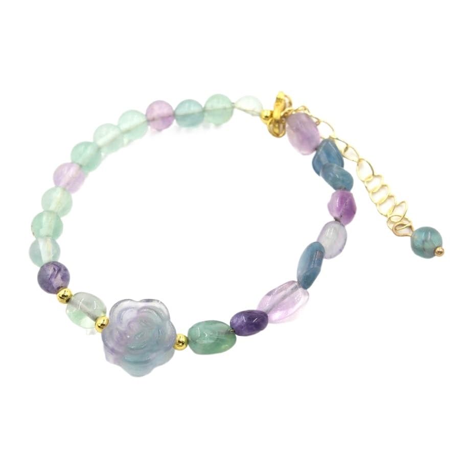 Bracelet pierre de lune YOPI et perles de fluorite 6 mm pour lithothérapie