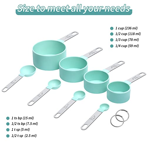 Measuring Cups Set Measuring Spoons Set, Nesting Measure Cups With Stainless Steel Handle, For Measuring Dry And Liquid Ingredients Small Teaspoon With Plastic Head (Mint Green) #TOP3