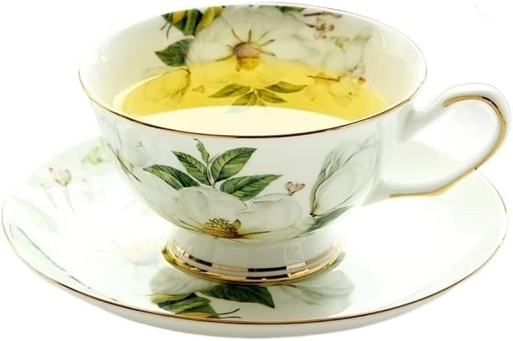 Tea Cup Set with Saucer Camellia Design Espresso Coffee Cups Cup and Saucer(1 Cup 1 Saucer) (1 Cup 1 Saucer)