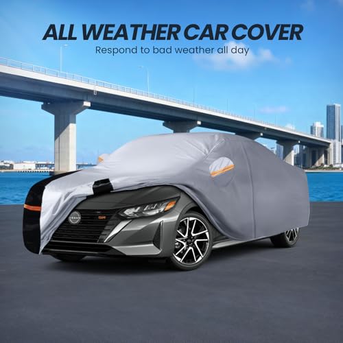 Image of Multi-Layer Car Cover Custom Fit for Nissan Sentra(1999-2026), 100% Waterproof All Weather for Automobiles, Gift with Towel, Heavy Duty Car Covers for Rain Sun UV Protection with Door Zipper