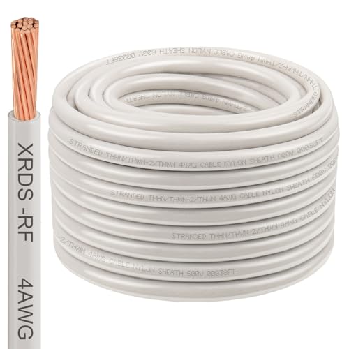 Image of 4AWG THHN Electrical Wire 100FT - Stranded Bare Copper Conductor with PVC and Nylon Insulation, Heat and Oil Resistant Cable for Indoor & Outdoor Wiring