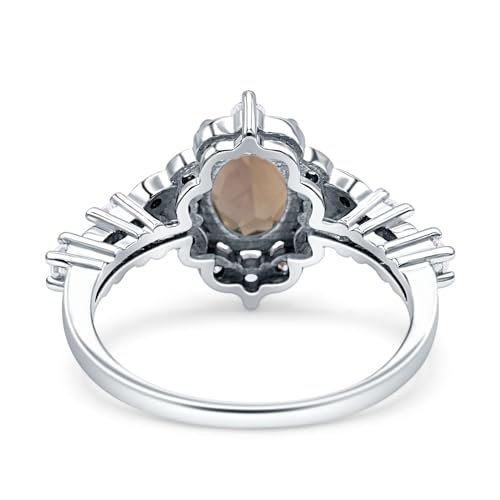 OMRANII Halo Vintage Inspired Art Deco Oval Shaped Natural Chocolate Brown Smoky Quartz Engagement Wedding Ring Cubic Zirconia Stones 925 Sterling Silver3