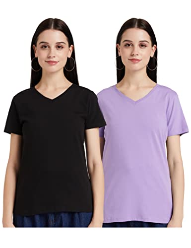 Image of Amazon Brand - Symbol Women Cotton Stretch Regular Fit V Neck Half Sleeve T-Shirt (Available in Plus Sizes)