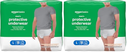 Image of Amazon Basics Maximum Absorbency Incontinence Underwear for Men with Leak Protection, Advanced Odor Protection, Soft Cotton Feel, Large, 18 Count (Pack of 2)