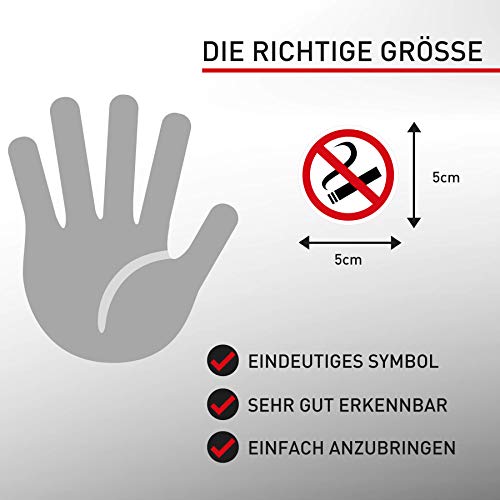 11 x Aufkleber Rauchen Verboten (5 cm - Rund) - UV-Resistent - Vorgestanzt - Für Außen und Innen - Perfekte Alternative zum Nicht Rauchen Schild - Rauchen verboten Aufkleber 5cm