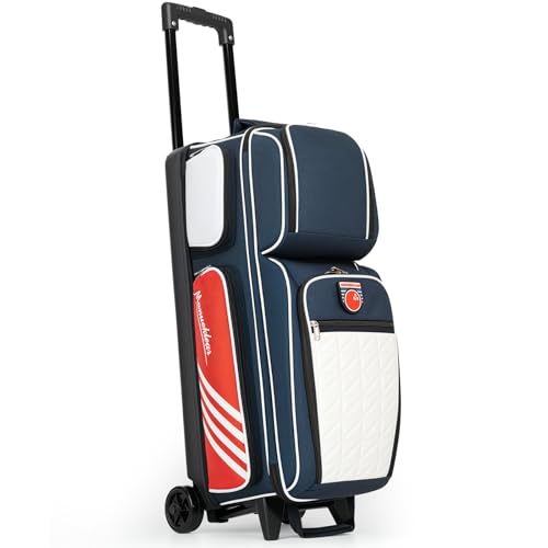 MANUEKLEAR 3 Ball Bowling Bags with Wheels, Bowling Ball Bag 3 Ball Roller with Accessory Pockets and Shoe Compartment