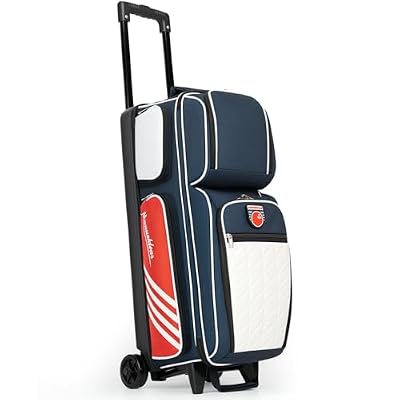MANUEKLEAR 3 Ball Bowling Bags with Wheels, Bowling Ball Bag 3 Ball Roller with Accessory Pockets and Shoe Compartment
