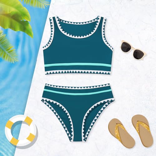 Image of Girls Bathing Suit Toddler Swimsuits 2 Piece Bikini Sets Round Neck Colorful Lace Teen Girls Swimwear 3-14T