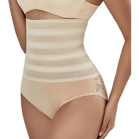 Uwufex Lace Tummy Control Shapewear Panties for Women Sexy High Waisted Body Shaper Slimming Briefs Underwear Girdle Panty (US, Alpha, Large, Regular, Regular, Beige-Back Lace) Cover