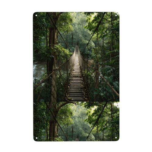 YYHHAOFA Ponte sospeso nella foresta pluviale Stampa pittura decorativa in latta 20,3x30,5 cm Realizzato in banda stagnata, resistente all'usura e durevole