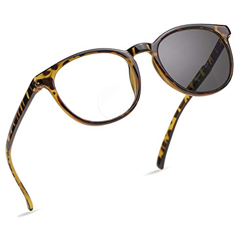 LifeArt Bifocal Reading Glasses, Transition Photochromic Dark Grey Sunglasses, Oval Frame, Computer Reading Glasses, Anti Glare (Tortoise, 0.00/+1.50 Magnification)