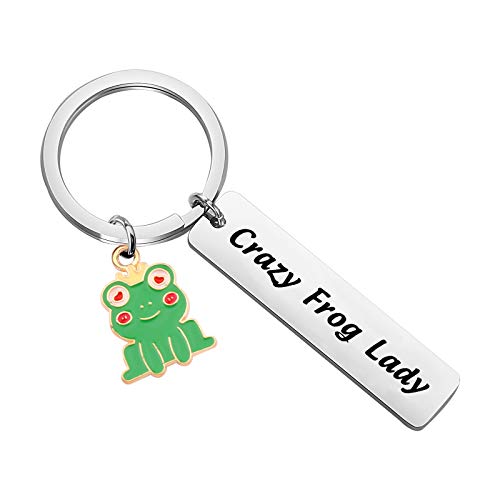 Gzrlyf Frog Keychain Crazy Frog Lady Funny Frog Gifts for Frog Lovers (Crazy Frog Lady)