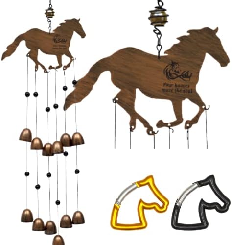 Cantik Horse Wind Chimes & 2 Horse Carabiners. Unique 3PC Horse Decor Set - Infinity Design Four Hooves Move The Soul - A Beautiful Horse Memorial for The Horse Lover - Wind Chimes Outdoor/Indoor.