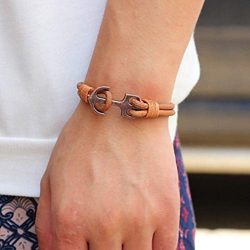 Pulseira de Couro Masculina com Pingente Âncora